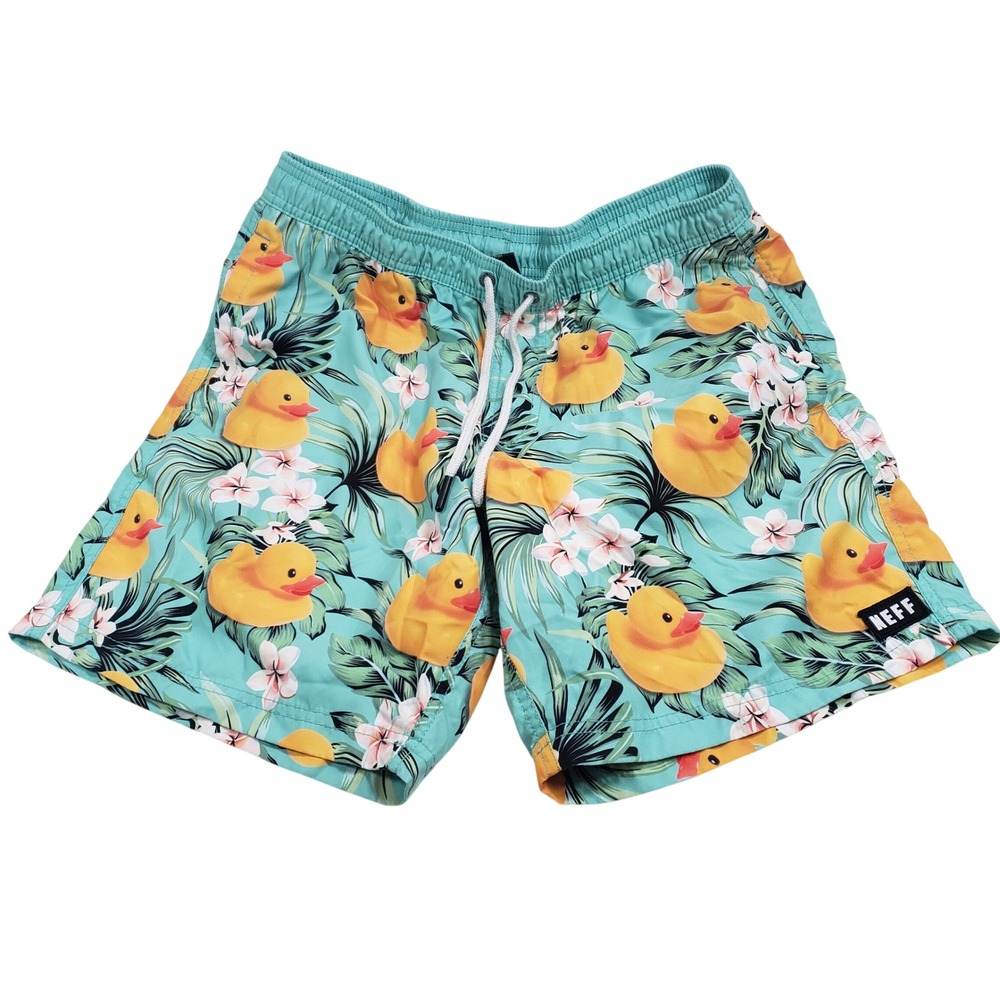 Neff Mens Rubber‎ Duck Tropical Swim Trunks Size Medium Teal